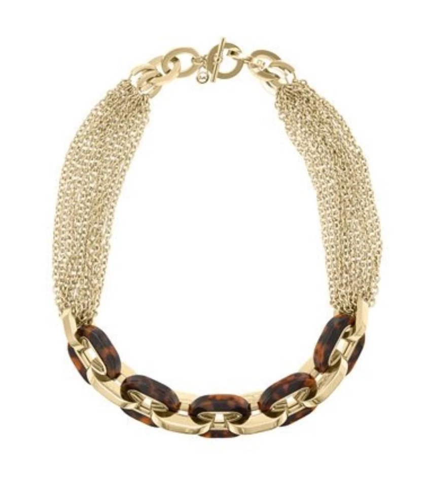 MICHAEL KORS GOLD TONE MULTI CHAIN+LARGE TORTOISE LINK NECKLACE,CHOKER MKJ3086 - Image 1 of 1