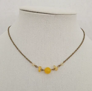Handmade USA Chain Necklace Yellow Jade Gemstone Bead Citrine Chip Beads - Picture 1 of 13