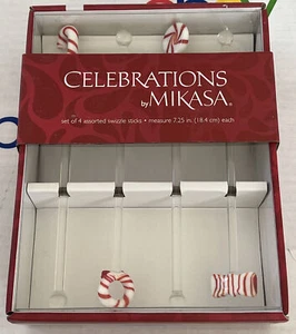 MIKASA - SET OF 4 SWIZZLE STICKS - PEPPERMINT TWIST COLLECTION NEW IN BOX - Picture 1 of 2