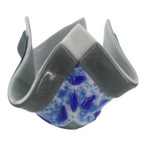 Pañuelo de vidrio artístico fundido florero candelabro votivo gris azul - Imagen 1 de 6