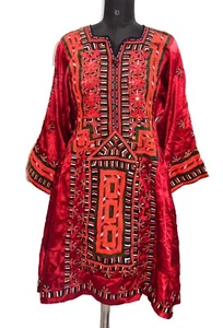 Afghani Vintage Banjara Tribal Boho Dress Hand Embroidered Mirror Work Balochi - Picture 1 of 9