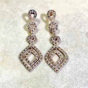 Rose Gold Over 925 Sterling Silver Earrings, Marcasite Rhinestone IMPERFECT - Picture 1 of 10