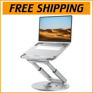 Telescopic Height Adjustable Laptop Stand with 360° Swivel Base - Silver - Picture 1 of 11