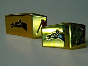 Vintage GOLD and BLACK tone POLO theme HICKOK Cufflinks - Picture 1 of 2