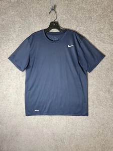 Nike Dri Fit Tee Shirt Mens L Crew Neck Short Sleeve Dark Blue Hole on Sleeve - Picture 1 of 11