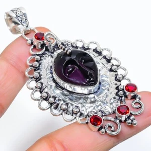 Amethyst, Garnet Gemstone 925 Sterling Silver Handmade Jewelry Pendant 2.96" j11 - Picture 1 of 7