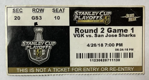Vegas Golden Knights VGK vs San Jose Sharks SJS Playoff - Ticket Stub 4/26/2018 Cover