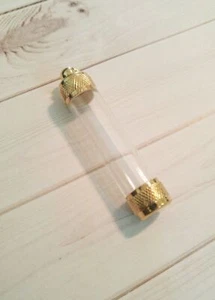 Glass Vial Pendant Bottle Tube Gold Twist Open 2 1/8" - Picture 1 of 3