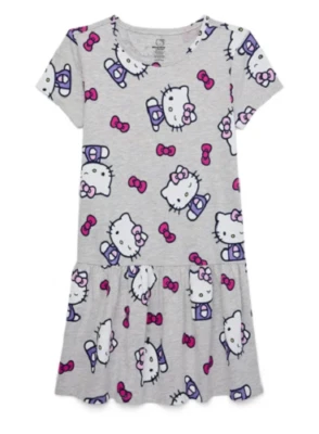Hello Kitty NUEVO♈Vestido de punto estampado para niñas talla XS (4-5)~Gris/púrpura/rosa Foto 1 de 4