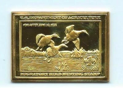 1935 Estados Unidos $1 selo de caça ouro 24 quilates sobre prata maciça - Imagem 1 de 2