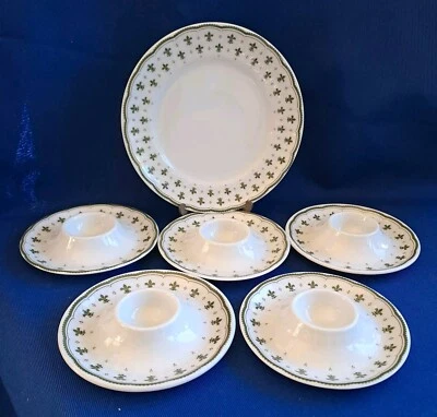 Winterling Röslau Kuchenteller & 5 Eierbecher m. Ablage grüne stilisierte Lilie - Bild 1 von 4