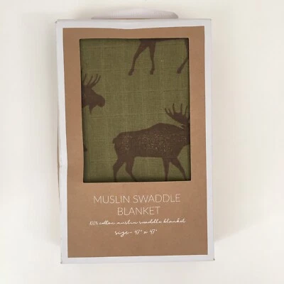 NUEVA manta de muselina Mud Pie tema alce verde 47x47” Foto 1 de 4
