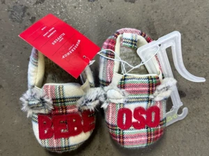 Toddler Bebe Oso Plaid Bootie Holiday Slippers - Wondershop 9-12 Months - Picture 1 of 1