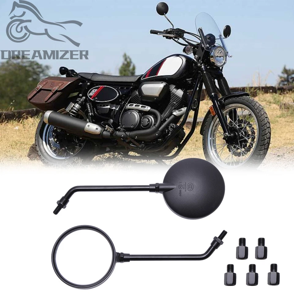 Par de espejos retrovisores laterales redondos negros 8 mm 10 mm para motocicleta Yamaha SCR950 Foto 1 de 4