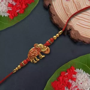 Golden Elephant Rakhi With Red Thread - Picture 1 of 1