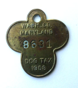 1958 Washington Co Maryland MD Brass DOG LICENSE vintage Tax Tag #8631 - Picture 1 of 2