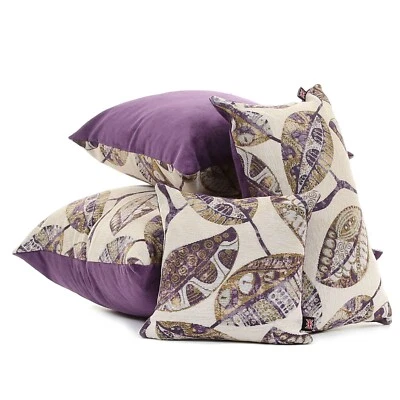 New Soft Woven Chenille Texture Purple Beige Exotic Leaf Fabric Pattern Cushions - Image 1 of 4