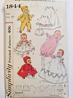 16" Doll Wardrobe Clothing Simplicity 1844 Craft Sewing Pattern Cut VTG Dress - Image 1 of 4