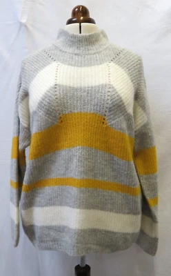Jersey para mujer, UK L, gris, crema, amarillo, rayas, punto suave, mangas largas. Foto 1 de 4
