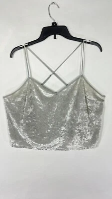 Victorias Secret Womens Cross Back Top Velvet Feel Silver Spaghetti Strap Sz XL. - Image 1 of 4