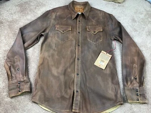 New True Religion Jake Badlands Western Shirt Waxed Brown Cotton Size Large - Picture 1 of 9