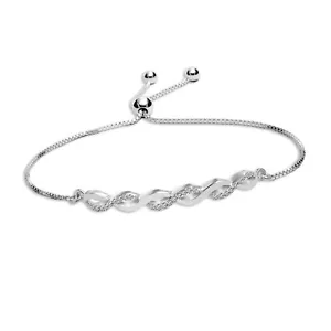 925 Sterling Silver CZ Adjustable Twist Infinity Sliding Bolo Bracelet for Women - Picture 1 of 7
