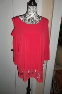 JM Collection Cold-Shoulder Embellished Top Red Crystal Size X-Large NWT - Picture 1 of 8