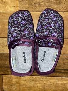 New COSYFEET Emma Slippers In Plum Floral Size 7 40 Extra Extra Roomy Womens - Picture 1 of 10