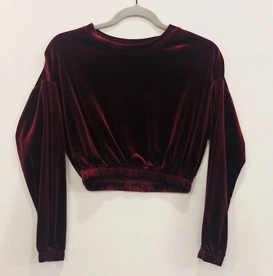 Bozzolo Velvet Top Women's S Burgundy Red Wine Long Sleeve Stretch Waist - Image 1 of 4