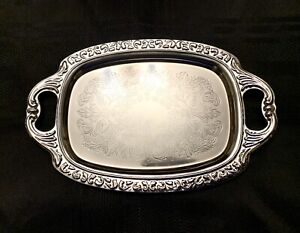 Beautiful Miniature Embellished Silver-Tone Handled Serving Tray