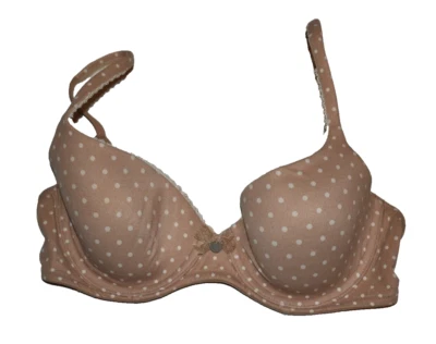 Victoria Secret Lined Demi Beige & White Polka Dot Bra 34C - Image 1 of 4