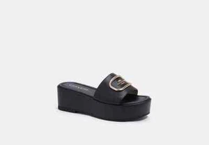 Coach Eloise Sandal Women's Black Slip on Leather Upper Comfort Logo Design - Picture 1 of 5