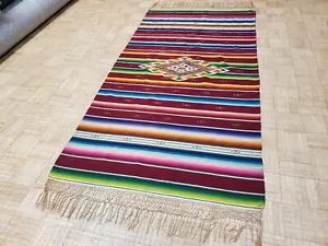 4x7 ANTIQUE RUG MEXICAN RIO GRANDE SALTILLO SERAPE SOUTHWEST TRIBAL 1920'S SILK - Picture 1 of 11