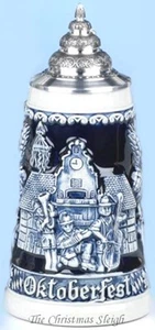 Taza de piedra tradicional de esmalte salino alemán Oktoberfest con tapa 0,4 L - Imagen 1 de 1