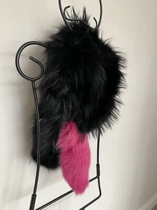 Charlotte Simone real fur black pink coat jacket collar scarf accessory - Picture 1 of 17