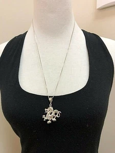 Sterling Silver Diamond Cut Design Dragon with Box Chain - Picture 1 of 10
