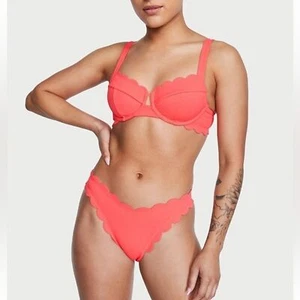 Victoria’s Secret 2 Piece Swimsuit Scalloped Trim Coral Swim Brazilian Bikini M - Picture 1 of 6