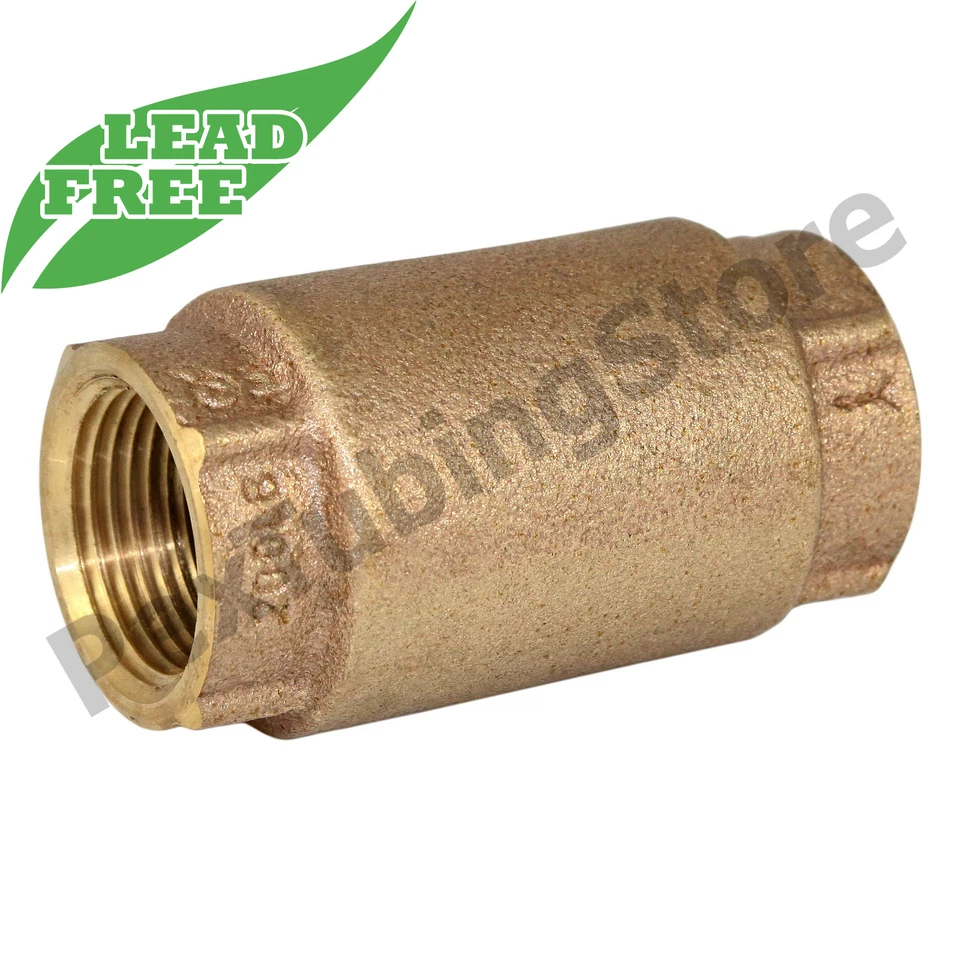 1" NPT Threaded In-Line Brass Spring Check Valve, LEAD-FREE - Image 1 of 1