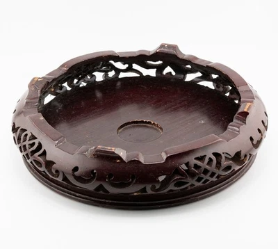 Antique Chinese Carved Wood Stand Circle Legged Scroll Qing Era 20th Century - Image 1 of 4