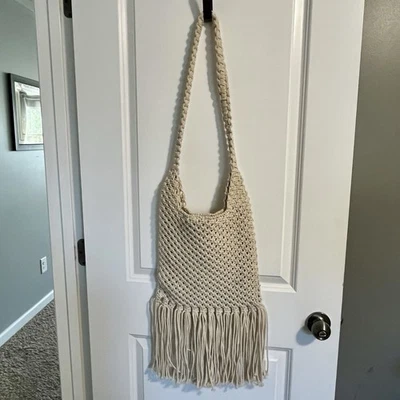 Cartera Macramé, Boho Hasta los Hombros, Limpia, Beige, De Colección, Mezcla de Algodón, Foto 1 de 4