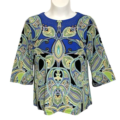 Blusa túnica top colección JM para mujer talla grande multicolor cachemira manga 3/4 Foto 1 de 4