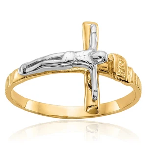 10K Solid Two Tone Gold Inri Jesus Crucifix Cross Ring - Picture 1 of 117