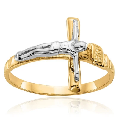 10K Solid Two Tone Gold Inri Jesus Crucifix Cross Ring - Image 1 of 4