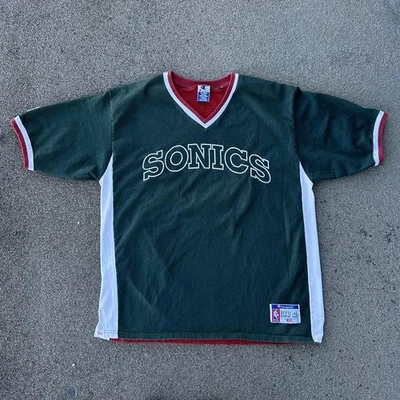 Camisa de Tiro Vintage Años 90 Campeón Seattle SuperSonics Talla XL Doble Cara Roja Foto 1 de 4