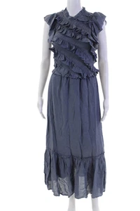 Sea New York Womens Linen Sleeveless Maxi Ruffle Dress Blue Size 2 - Picture 1 of 7