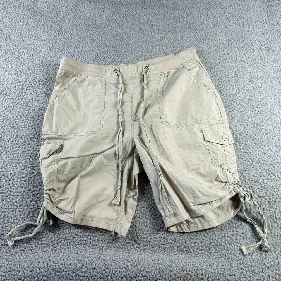 Shorts cargo Cato bege cáqui feminino L franzido cordão utilitário externo Gorpcore - Imagem 1 de 4