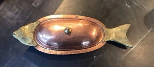 Vintage Kupfer Messing Fischplatte mit Deckel 23 x 8 Zoll  - Bild 1 von 6