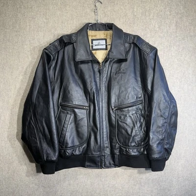 BOEING Leather Jacket BOMBER / FLIGHT JACKET Black - Sz XL - Image 1 of 4
