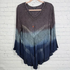 Greather Good Tunic Women Size 2X Patchwork Beaded Flowy Grunge Boho Gypsy Top - Picture 1 of 15
