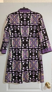 TORY BURCH lila Ikat Stretch Baumwolle 3/4 Ärmel Schlitz Ausschnitt Tunika Kleid Gr 6 - Bild 1 von 15
